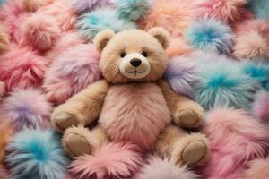 Pastel Fluffy Teddy Bear Wallpaper, Fluffy Teddy Bear Background, Teddy Bear Background, Teddy Bear Wallpaper, AI Generative photo