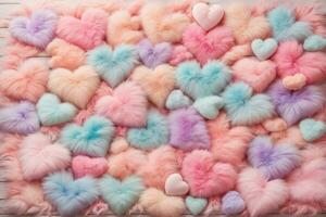 Pastel Fluffy Heart Wallpaper, Fluffy Heart Texture Background, Fur Texture, Fluffy Fur Background, AI Generative photo