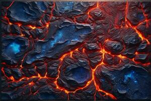 Blue and Red Lava Texture Background, Glowing Lava Texture Background, Magma Flow, Lava Flow, Cracked Lava, AI Generative photo