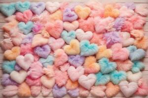 Pastel Fluffy Heart Wallpaper, Fluffy Heart Texture Background, Fur Texture, Fluffy Fur Background, AI Generative photo