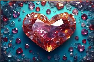 Crystal Heart Gemstone Background, Heart Gemstone Background, Crystal Heart, Crystal Heart Background, AI Generative photo