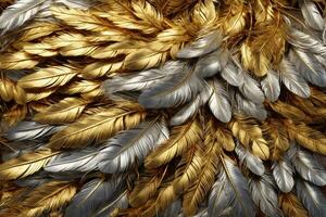 Gold Feather Background, Luxury Feather Wallpaper, Golden Feathers Background, Feather Texture, Feathers Background, AI Generative photo