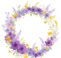 Purple and yellow flower wreath, AI Generative png