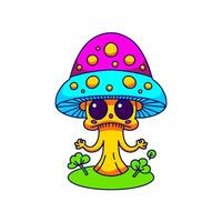 Retro groovy trippy mushroom character with funny face. Hippie space psychedelic toadstool. Hippy funky UFO fly agaric fungus. Vintage cartoon hallucinogenic nostalgic amanita. Trendy y2k Vector