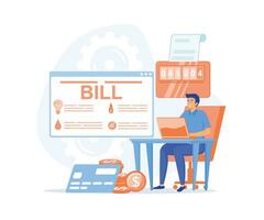 Sustainability, Energy efficiency in household and industry. Person checks heating meter and calculates household utility bill, flat vector modern illustration