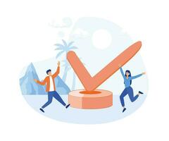 finished project , online quiz, completed things or done test, feedback, approved choice, idea of task done, for web page, banner, presentation, social media, flat vector modern illustration