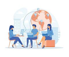 Outsourcing company concept, Remote workers work together on project scene, Company with remote management, flat vector modern illustration
