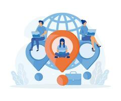 Digital nomad, freedom to work anywhere by using computer with internet, work and travel freelancer. flat vector modern illustration