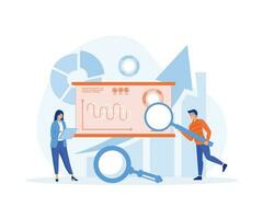 Data science research, analysis in the finance industry. analytical data experts manage the data. flat vector modern illustration