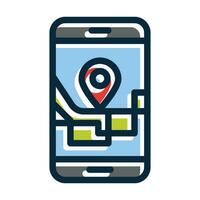 Mobile Gps Vector Thick Line Filled Dark Colors