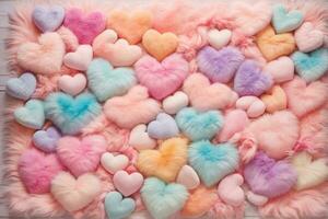 Pastel Fluffy Heart Wallpaper, Fluffy Heart Texture Background, Fur Texture, Fluffy Fur Background, AI Generative photo