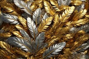 Gold Feather Background, Luxury Feather Wallpaper, Golden Feathers Background, Feather Texture, Feathers Background, AI Generative photo