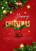 christmas flyer decoration red background vector