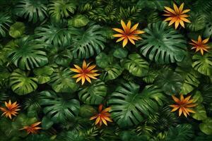 Tropical Leaves Background, Exotic Leaves Background, Tropical Leaves Wallpaper, jungle Leaves Background, Leaves Background, AI Generative photo