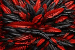 Red and Black Feather Background, Colorful Feather Wallpaper, Feathers Background, Fluffy Feather Texture, Feather Pattern, Feather Texture, Fur Texture, AI Generative photo