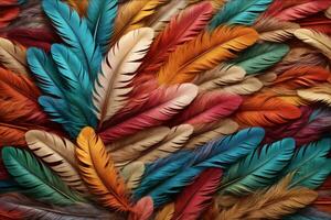 Multicolor Feather Background, Colorful Feather Wallpaper, Rainbow Feathers Background, Colorful Fluffy Feather Texture, Feather Pattern, Feather Texture, Fur Texture, AI Generative photo