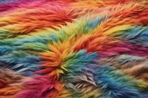 Rainbow Fur Texture, Rainbow Fur Texture Background, Colorful Fur Texture, Fluffy Fur Texture, Fluffy Fur Background, AI Generative photo