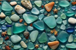 Sea Glass Wallpaper, Sea Glass background, Glass Pebbles Stone Background, Stone Background, Pebble Stones, AI Generative photo