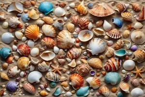 Seashell Wallpaper, Seashell Background, Seashell on Beach Sand, AI Generative photo