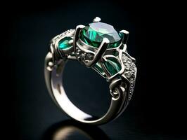 Photography of unique green emerald engagement ring design - AI Generative photo