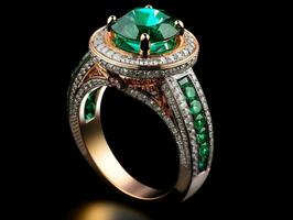 Photography of unique green emerald engagement ring design - AI Generative photo