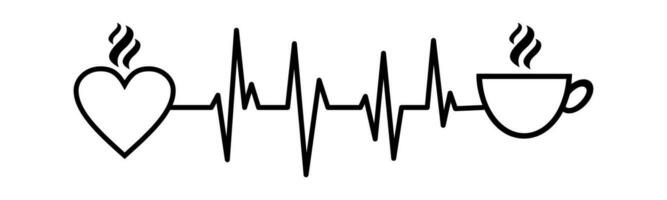 Coffee Heartbeat, vector illustration of cardiogram with coffee cup shape.