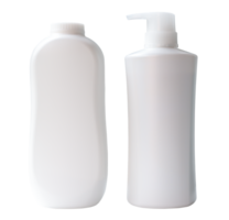 Set of two white shampoo or hair conditioner and powder bottle or container isolated with clipping path in png file format