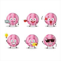 Pink candy cartoon character with various types of business emoticons vector