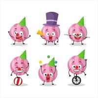 Cartoon character of pink candy with various circus shows vector