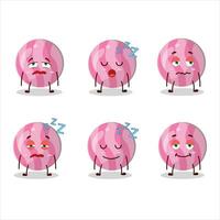 Cartoon character of pink candy with sleepy expression vector