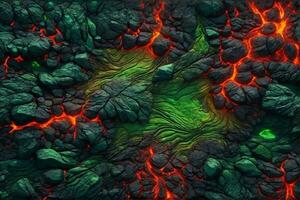 Green and Red Lava Texture Background, Glowing Lava Texture Background, Magma Flow, Lava Flow, Cracked Lava, AI Generative photo