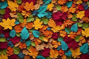 arco iris vistoso hojas fondo, vistoso hojas fondo, multicolor hojas fondo, hojas fondo de pantalla, caído hojas fondo, ai generativo foto