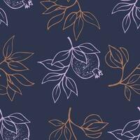 Vector seamless pattern with pomegranate branches and leaves. Wallpaper, background, paper or fabric print