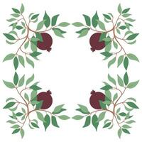 Square vector illustration with symmetrical frame of pomegranate branches on white