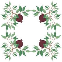 Square vector illustration with symmetrical frame of pomegranate branches on white