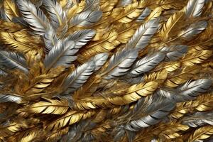 Gold Feather Background, Luxury Feather Wallpaper, Golden Feathers Background, Feather Texture, Feathers Background, AI Generative photo