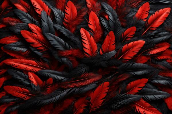 Abstract Pattern Of Red Feathers On A Black Background. Stock Photo,  Picture and Royalty Free Image. Image 95471036.