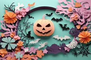 Halloween Pastel paper Cut Background, Halloween Background, Halloween Illustration, AI Generative photo