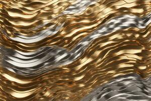 Metal Wavy Background, Metallic Wavy Background, Gold Metallic Liquid Wallpaper, Liquid Metal Background, AI Generative photo