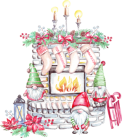 Christmas fireplace. Watercolor clipart png