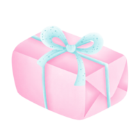 Pink gift box with blue ribbon for birthday parties or celebration png