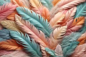 Pastel Feather Background, Pastel Feather Wallpaper, Feathers Background, Feather Texture, Feathers Pattern, AI Generative photo