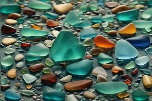 Sea Glass Wallpaper, Sea Glass background, Glass Pebbles Stone Background, Stone Background, Pebble Stones, AI Generative photo