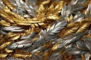 Gold Feather Background, Luxury Feather Wallpaper, Golden Feathers Background, Feather Texture, Feathers Background, AI Generative photo
