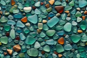 Sea Glass Wallpaper, Sea Glass background, Glass Pebbles Stone Background, Stone Background, Pebble Stones, AI Generative photo