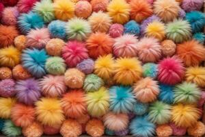 Rainbow Colorful Fluffy Fur Ball Texture Wallpaper, Colorful Fluffy Background, Fluffy Fur Background, Fur Texture Background, AI Generative photo