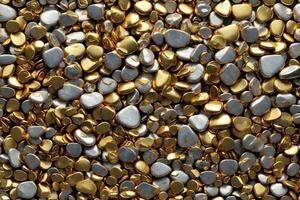 Gold Stone Background, Golden Pebbles Stone Background, Stone Background, Gold Pebble Stones, Pebbles Wallpaper, AI Generative photo