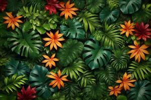 Tropical Leaves Background, Exotic Leaves Background, Tropical Leaves Wallpaper, jungle Leaves Background, Leaves Background, AI Generative photo