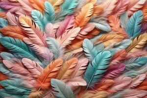 Pastel Feather Background, Pastel Feather Wallpaper, Feathers Background, Feather Texture, Feathers Pattern, AI Generative photo