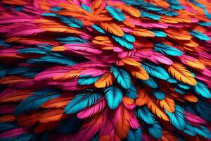 Neon Feather Background, Colorful Feather Wallpaper, Feathers Background, Fluffy Feather Texture, Feather Pattern, Feather Texture, Fur Texture, AI Generative photo